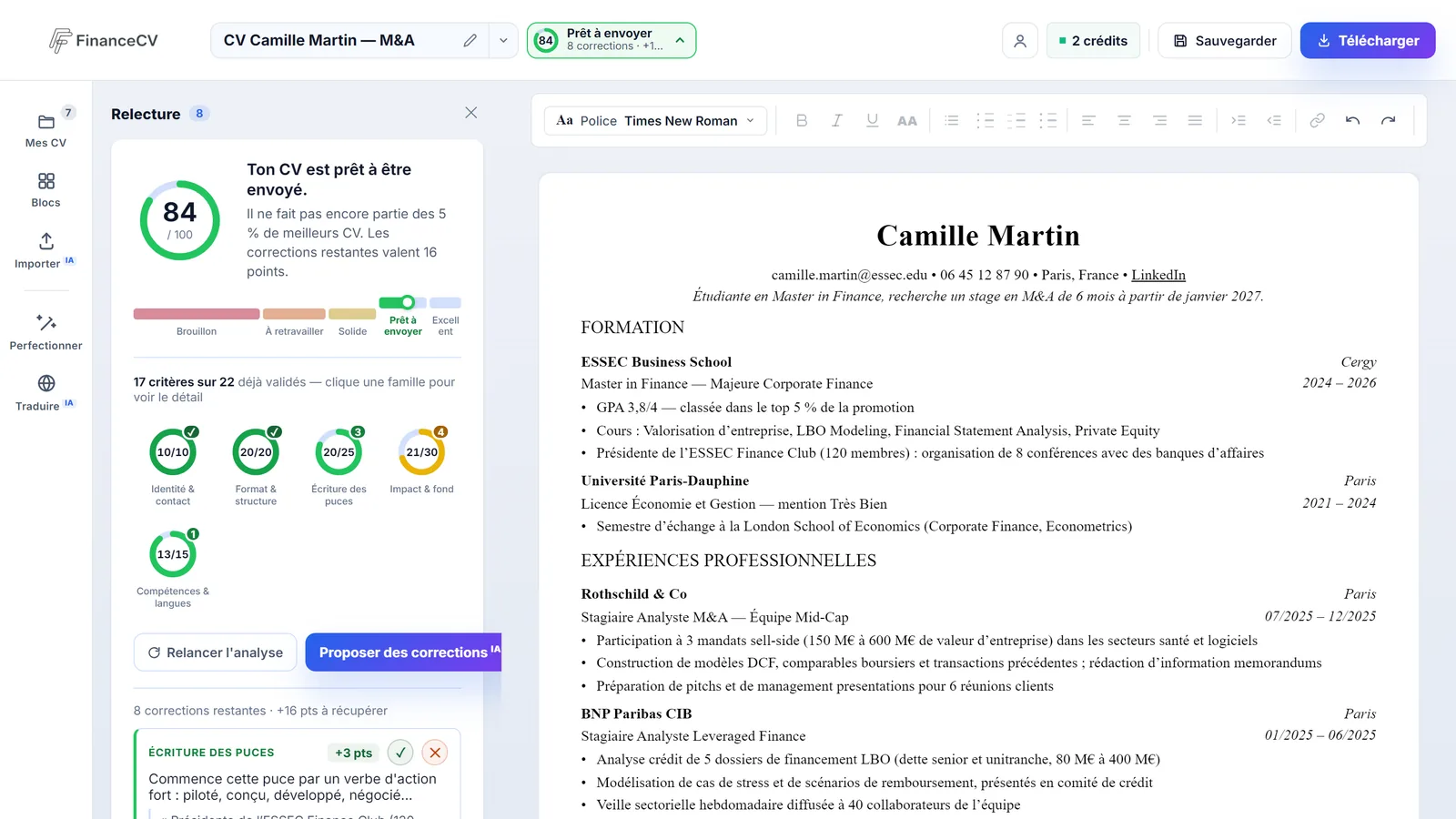 Relecture : score 84 sur 100 et corrections proposées